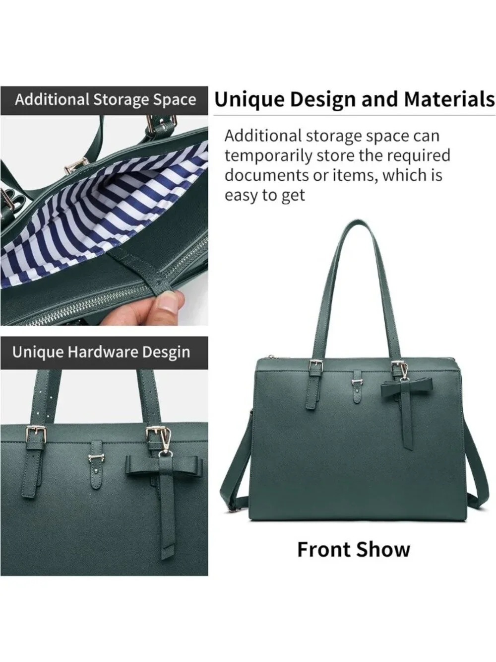 Stylish 4pc Laptop Bag Set for Women - Large Leather Briefcase with USB Charging